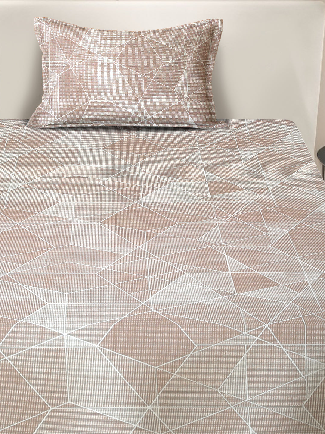 Beige Bedsheet with Geometric Poly Shape Print – 100% Cotton
