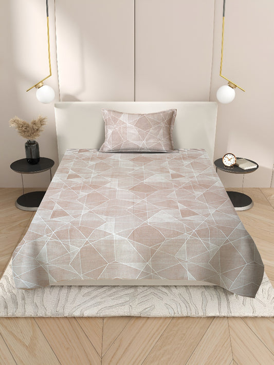 Beige Bedsheet with Geometric Poly Shape Print – 100% Cotton