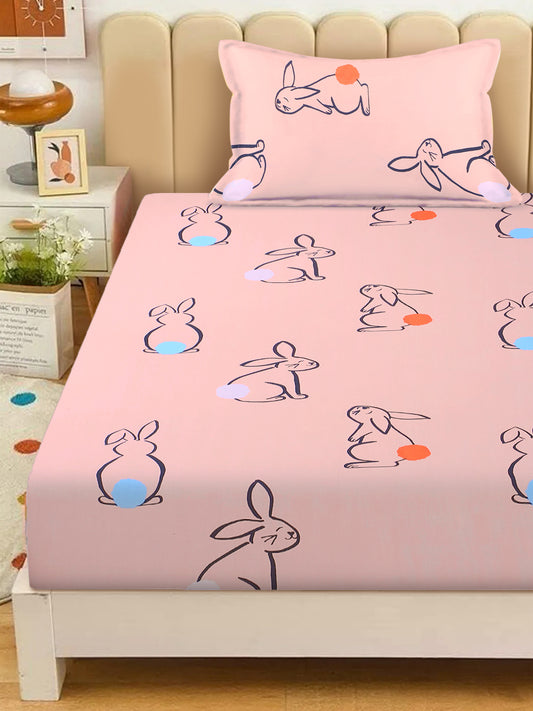 Rabbit Print Kids Bedsheet Set – 100% Cotton for Single Bed