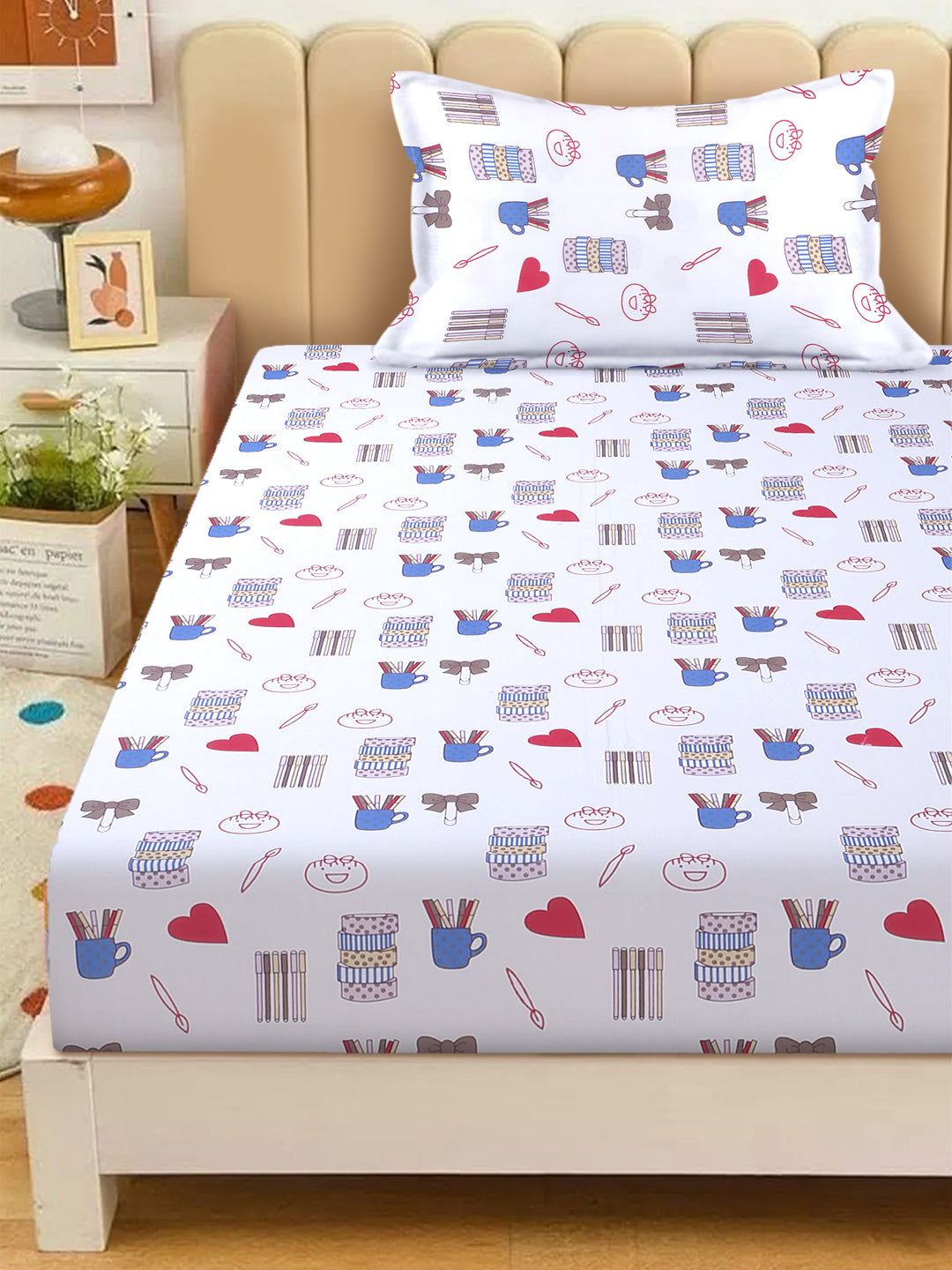 Doodle Print Kids Bedsheet Set – 100% Cotton, Single Bed