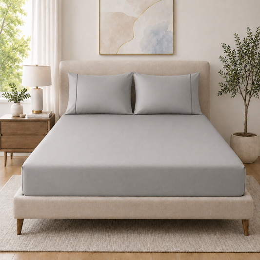 400 Thread Count 100% Organic Cotton Merrow Design Grey Mist – Grey Mist Premium Bedsheet King Size