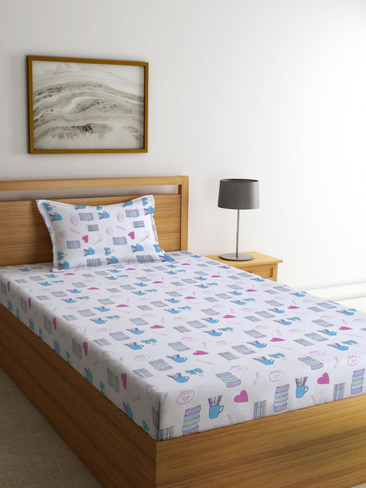 Playful Pink Doodle Print Kids Bedsheet with Pillow Cover