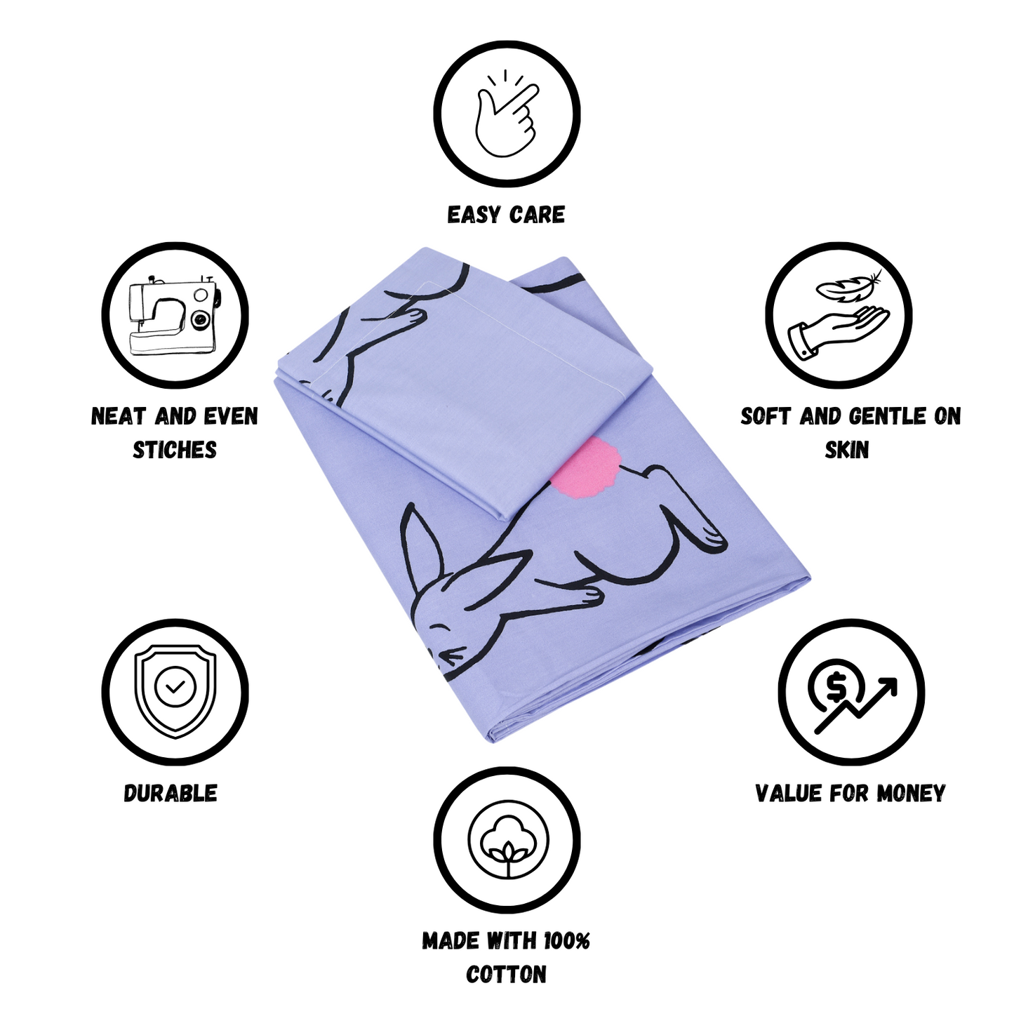 Rabbit Print Kids Bedsheet Set – 100% Cotton for Single Bed