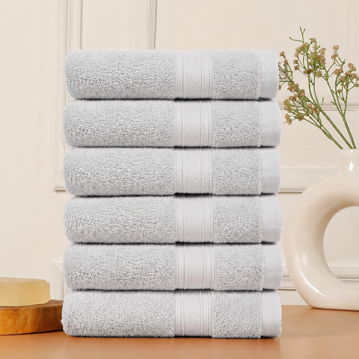 Premium 500 GSM 100% Cotton Light Grey Colour Hand Towels