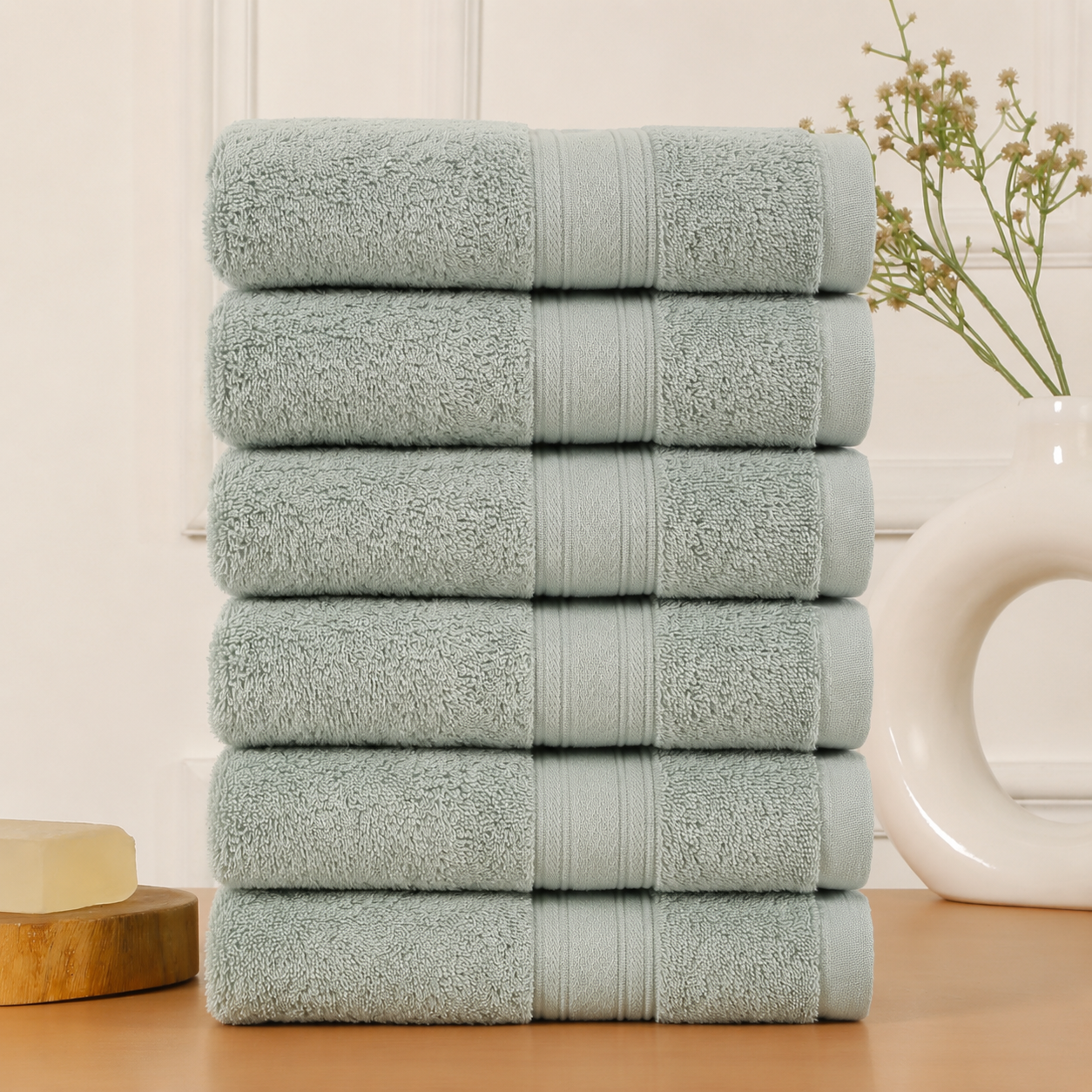 Premium 500 GSM 100% Cotton Aqua Green Colour Hand Towels