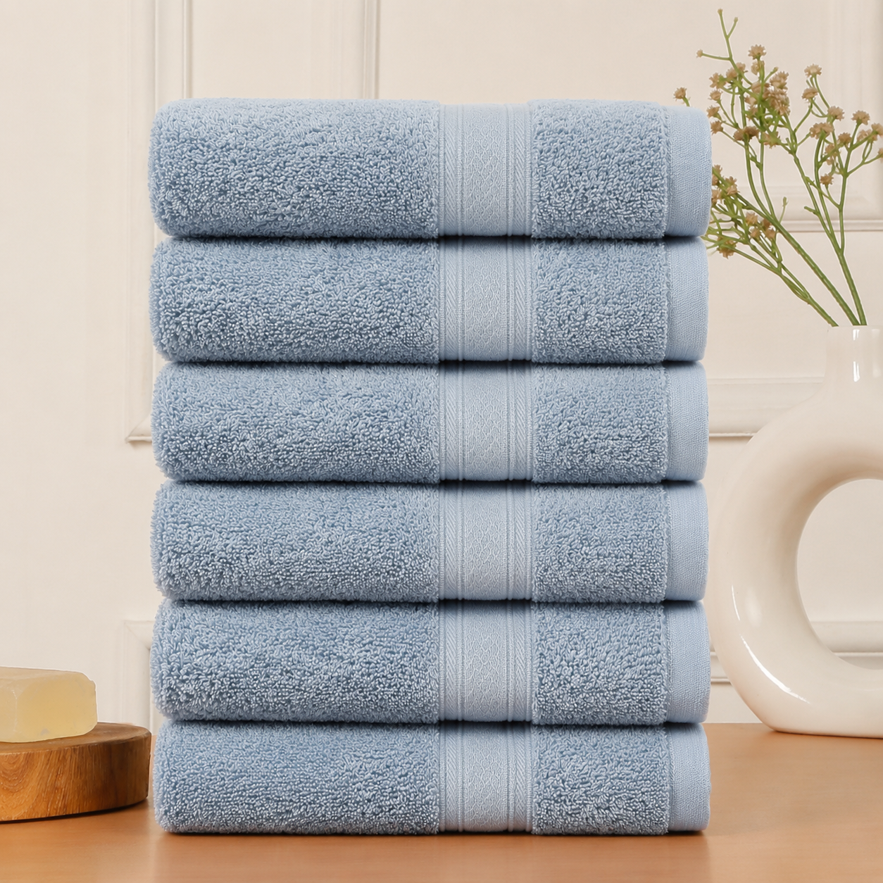Premium 500 GSM 100% Cotton Sky Blue Colour Hand Towels