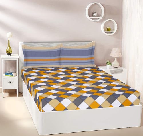 Geometric Printed Queen Flat Bedsheet with 2 Pillow Covers