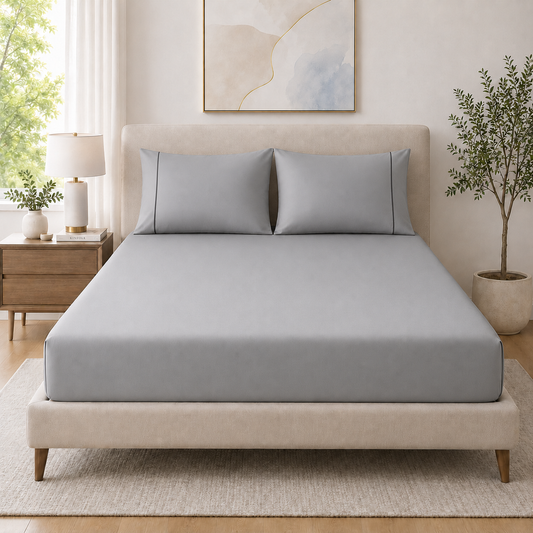 400 Thread Count 100% Organic Cotton Merrow Design Grey Mist – Dark Grey Premium Bedsheet King Size