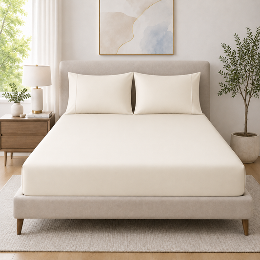 400 Thread Count 100% Organic Cotton Merrow Design Classic Ivory – Classic Ivory Premium Bedsheet King Size