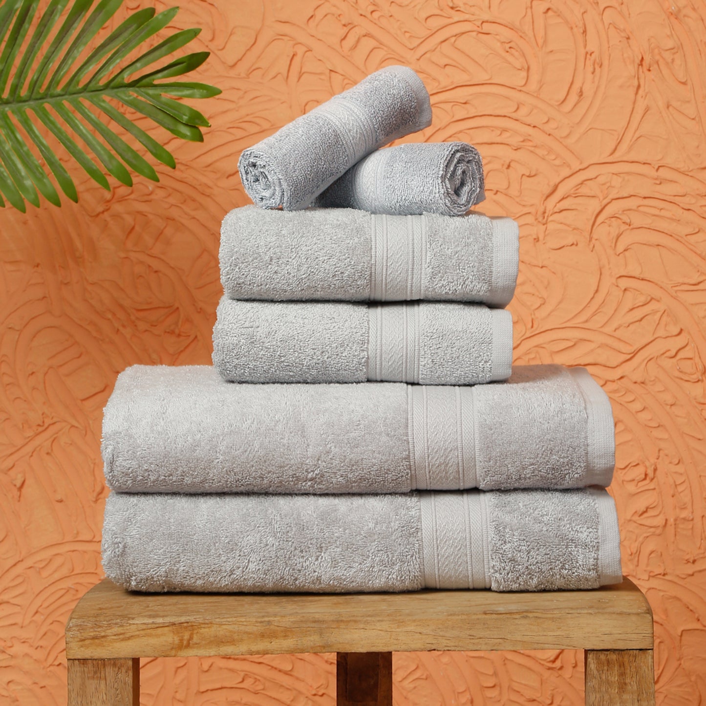 Premium 6 Piece Light Grey Colour Cotton Towel Set (Bath, Hand & Face)
