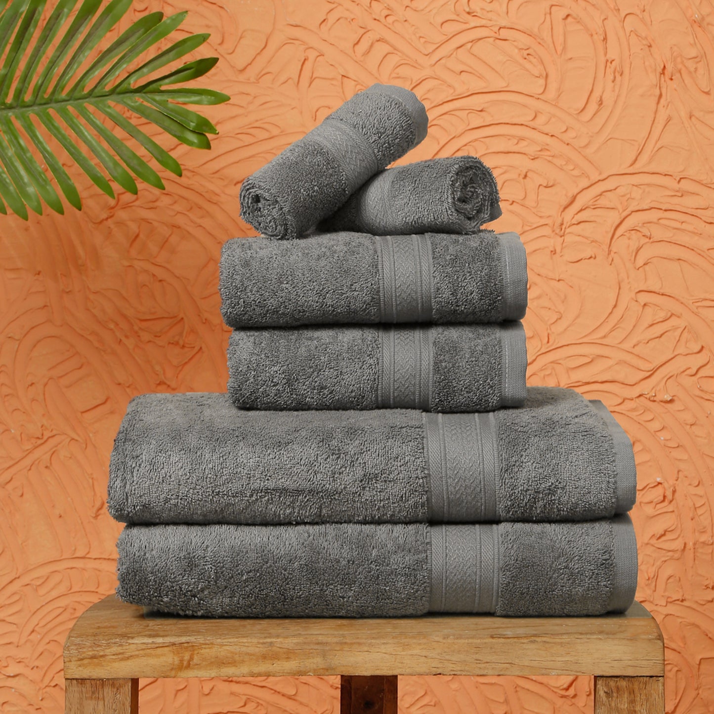 Premium 6 Piece Dark Grey Colour Cotton Towel Set (Bath, Hand & Face)