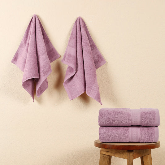 Premium 500 GSM 100% Cotton Lilac Colour Hand Towels (Pack of 4)