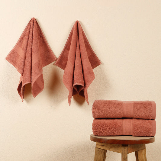 Premium 500 GSM 100% Cotton Rust Colour Hand Towels (Pack of 4)