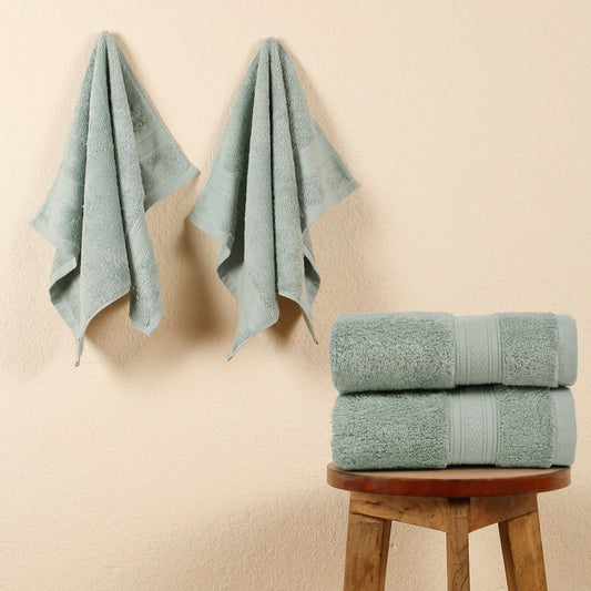 Premium 500 GSM 100% Cotton Aqua Green Colour Hand Towels (Pack of 4)