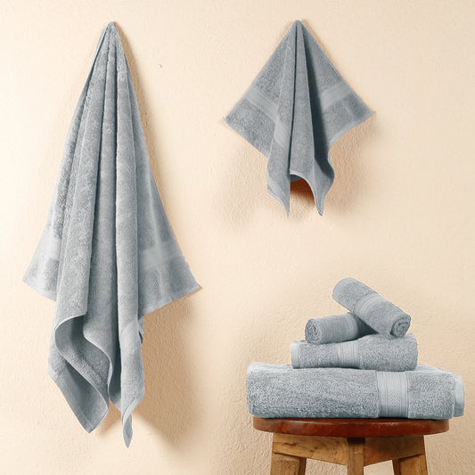 Premium 6 Piece Light Grey Colour Cotton Towel Set (Bath, Hand & Face)