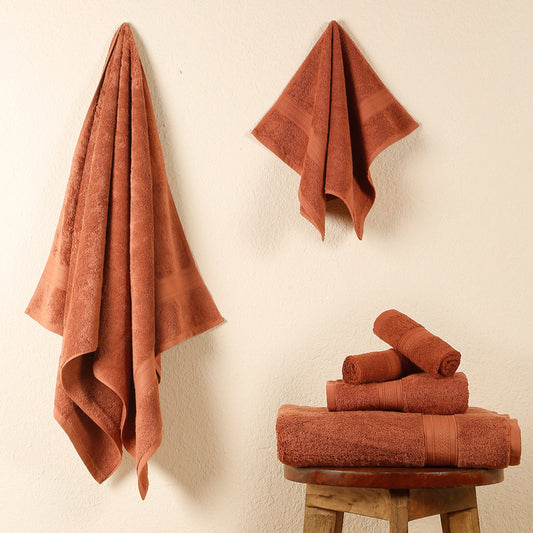 Premium 6 Piece Rust Colour Cotton Towel Set (Bath, Hand & Face)