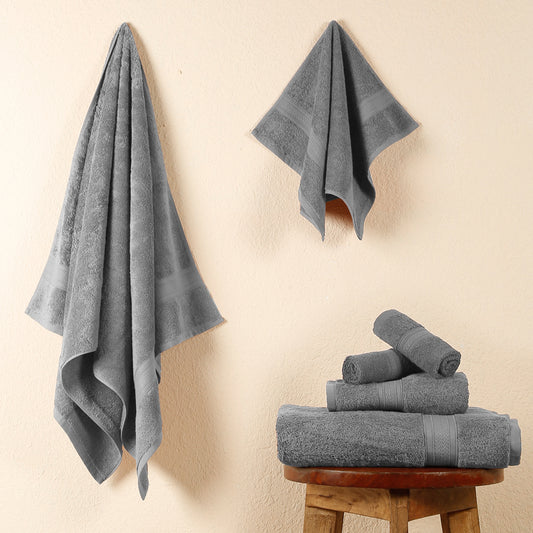 Premium 6 Piece Dark Grey Colour Cotton Towel Set (Bath, Hand & Face)