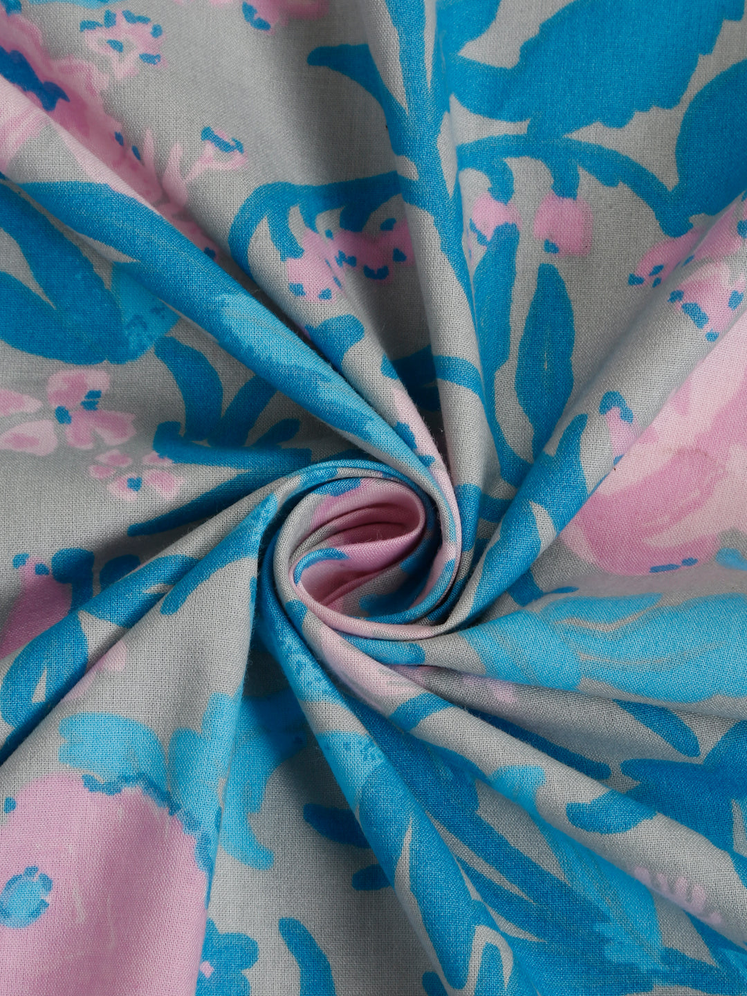 Blue Cotton Bedsheet with Pink Floral Design