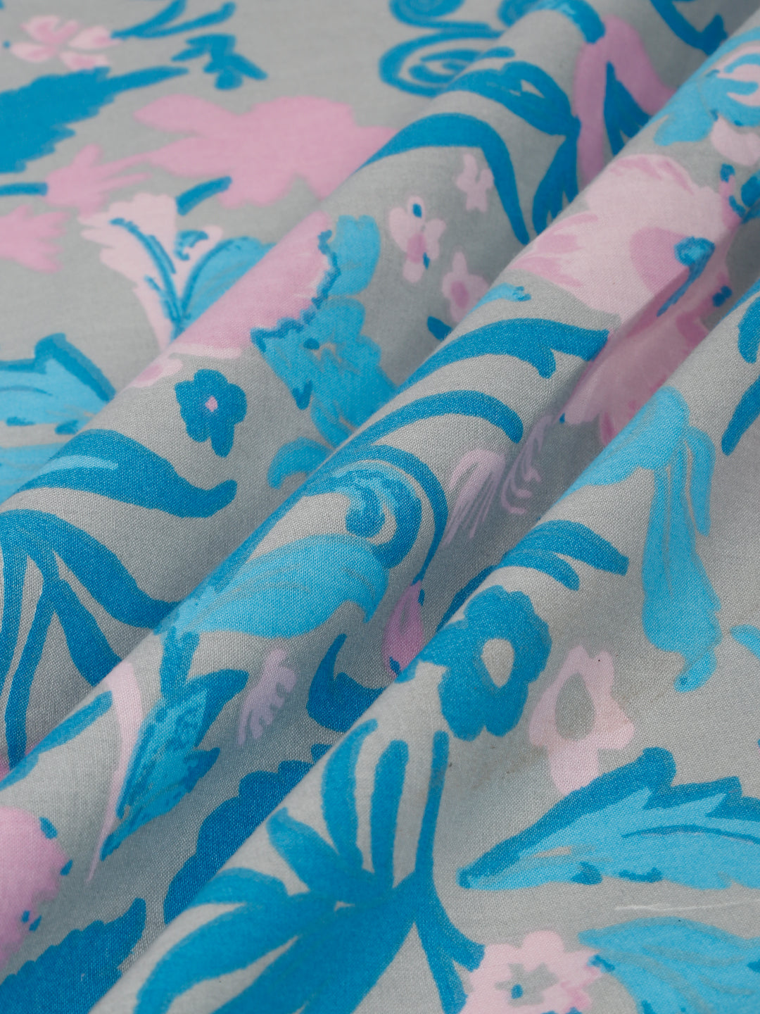 Blue Cotton Bedsheet with Pink Floral Design