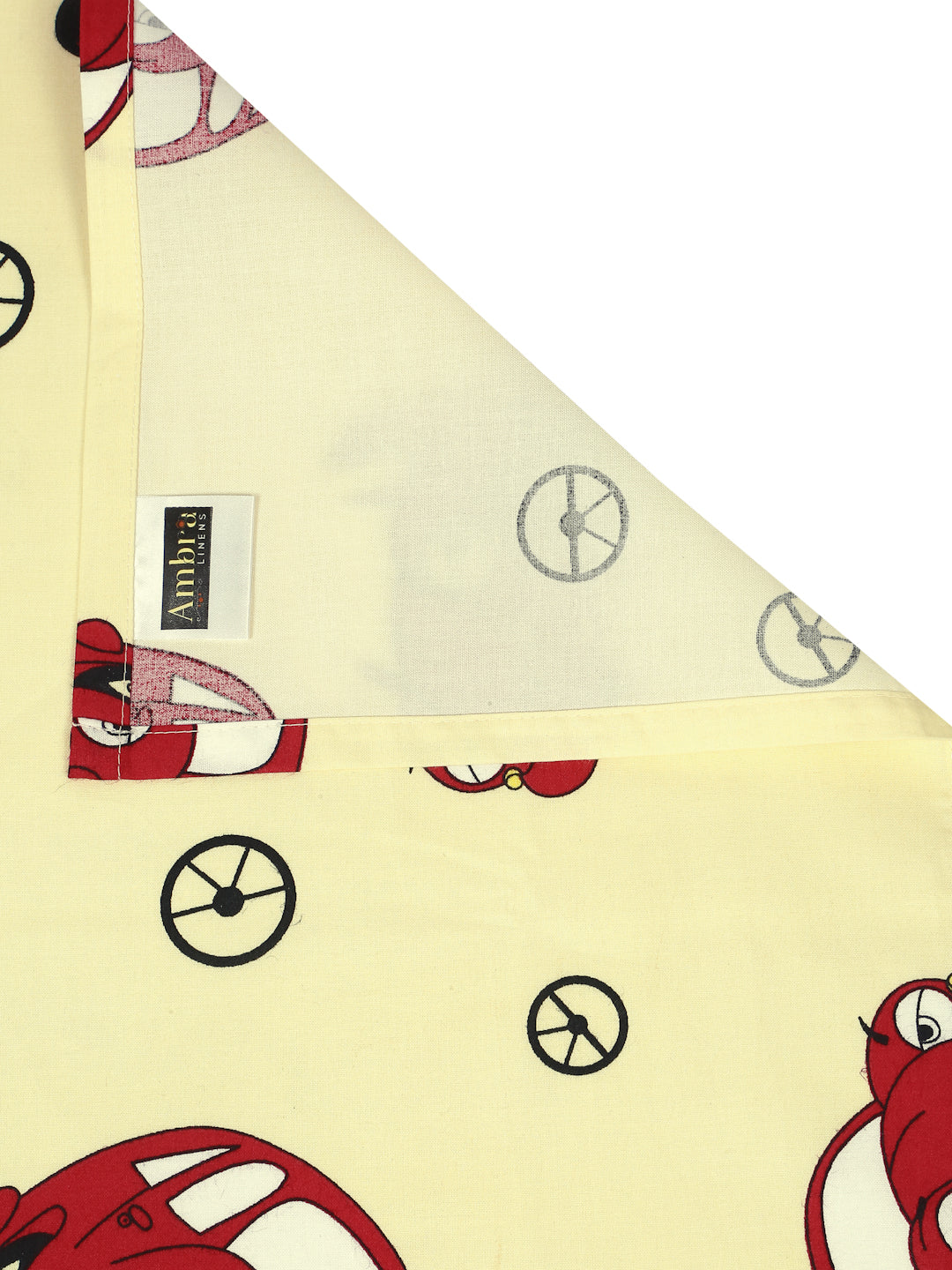 Car Print Kids Bedsheet Set – 100% Cotton, Single Bed, Yellow & Pink
