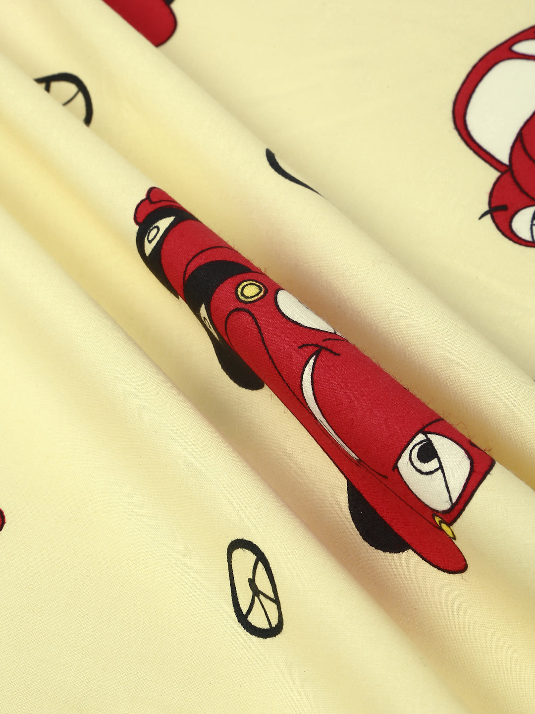 Car Print Kids Bedsheet Set – 100% Cotton, Single Bed, Yellow & Pink