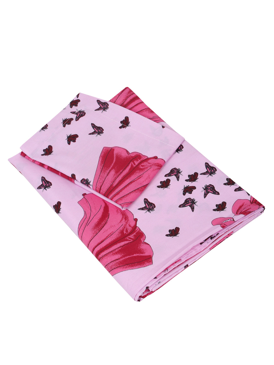 Doll Print Kids Bedsheet Set – 100% Cotton, Single Bed, Orange & Pink