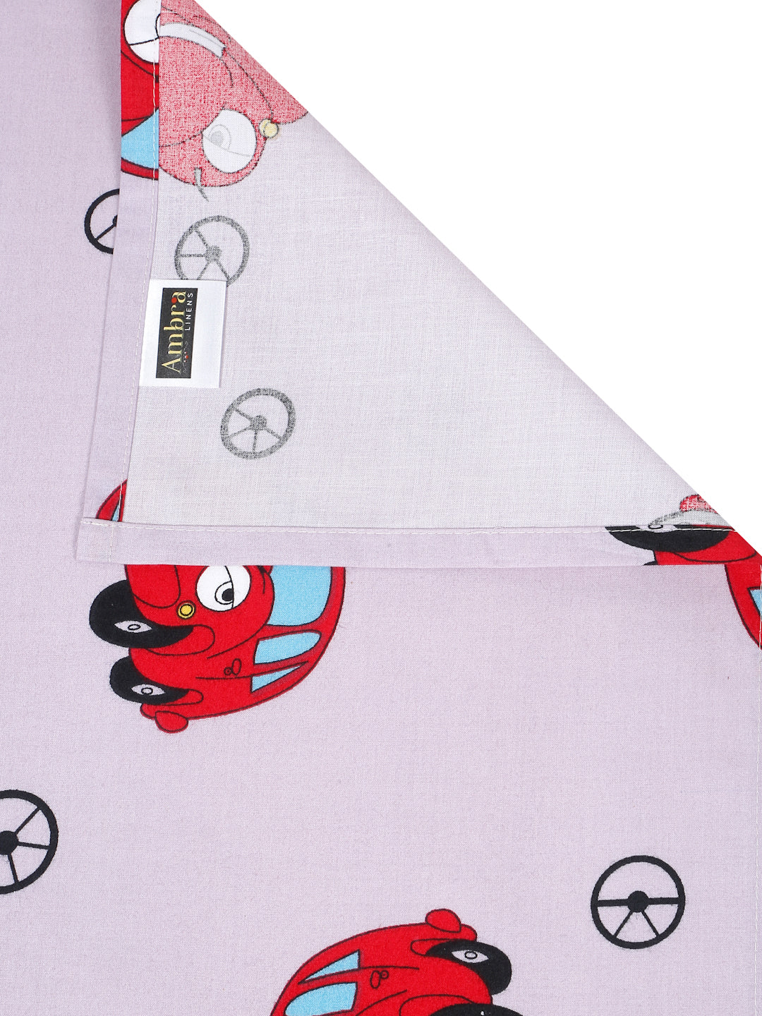 Car Print Kids Bedsheet Set – 100% Cotton, Single Bed, Yellow & Pink