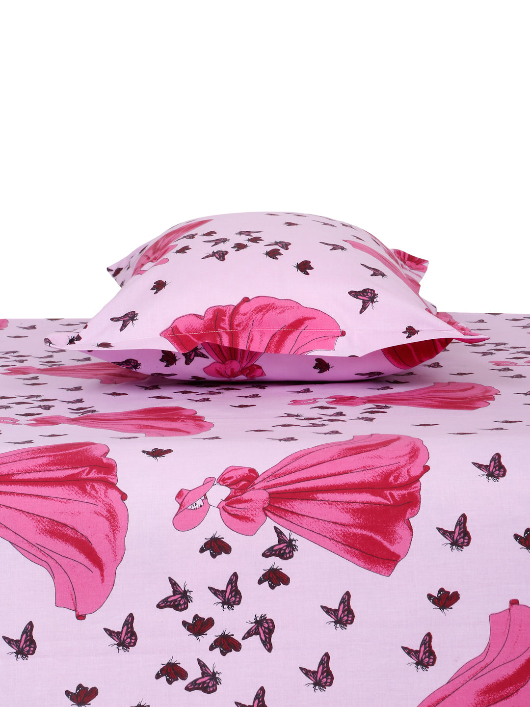Doll Print Kids Bedsheet Set – 100% Cotton, Single Bed, Orange & Pink