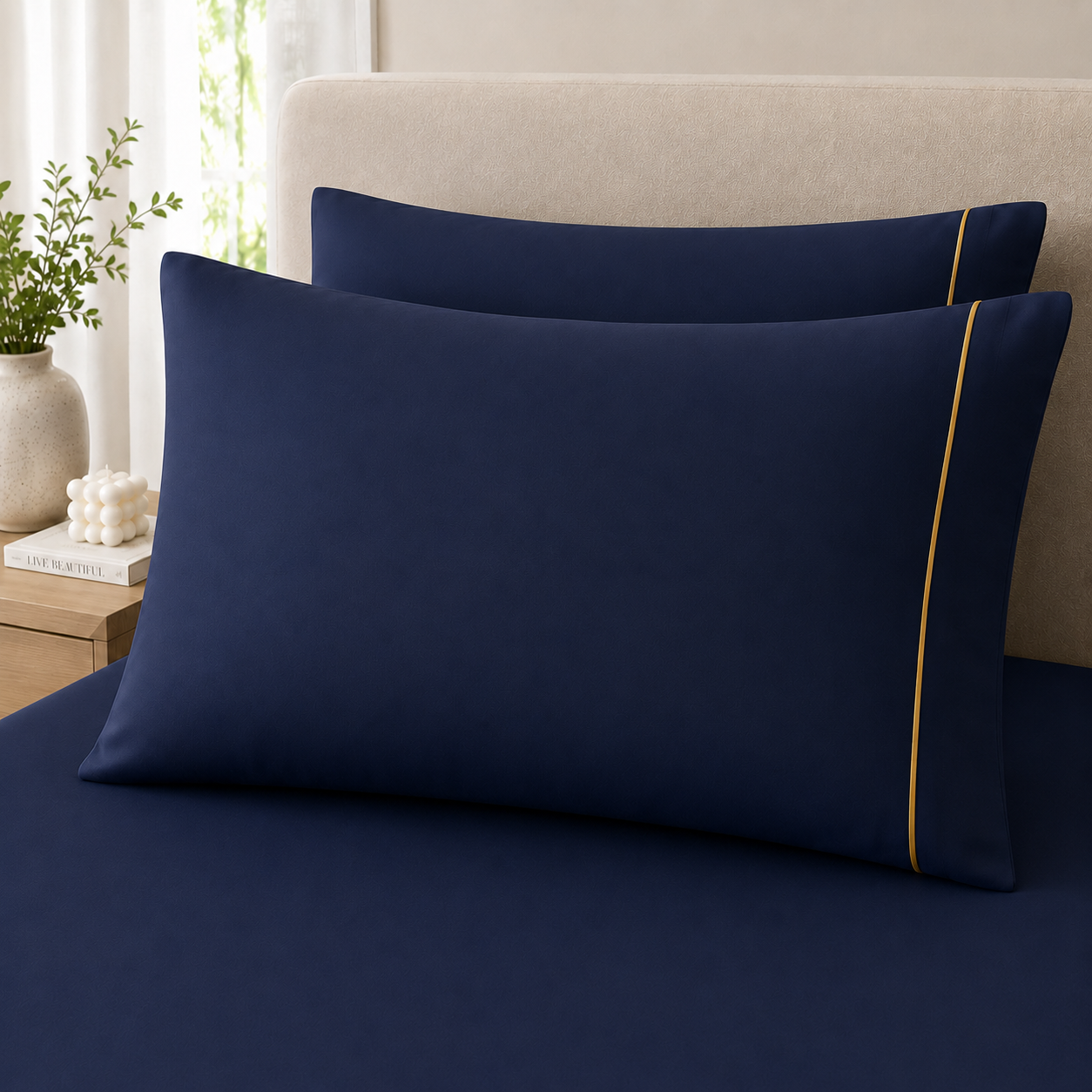 400 Thread Count 100% Organic Cotton Merrow Design Navy – Golden Premium Bedsheet King Size