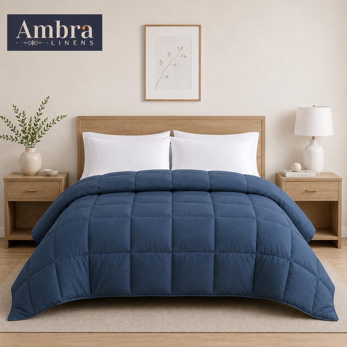 Solid Navy Blue Microfiber Comforter – 220 GSM All-Season AC Comforter & Blanket