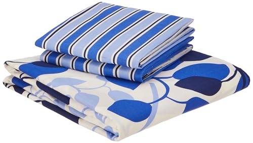 Blue Leaf Printed Queen Flat Bedsheet with 2 Pillow Covers