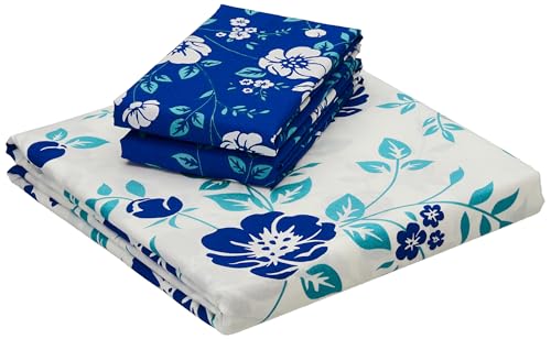 Blue Floral Printed Queen Flat Bedsheet with 2 Pillow Covers