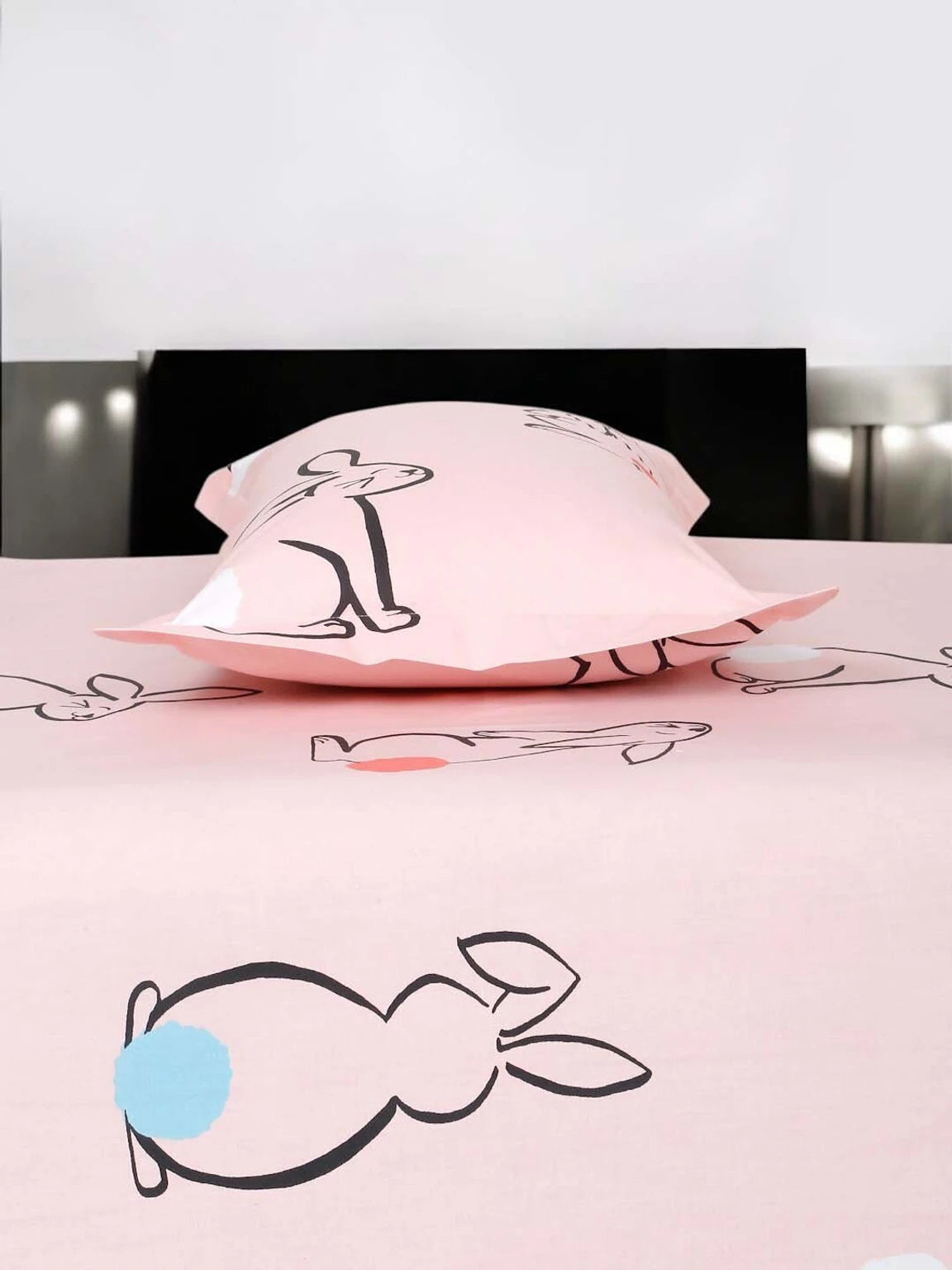 Cute Bunny Print Kids Bedsheet with Pillow Cover