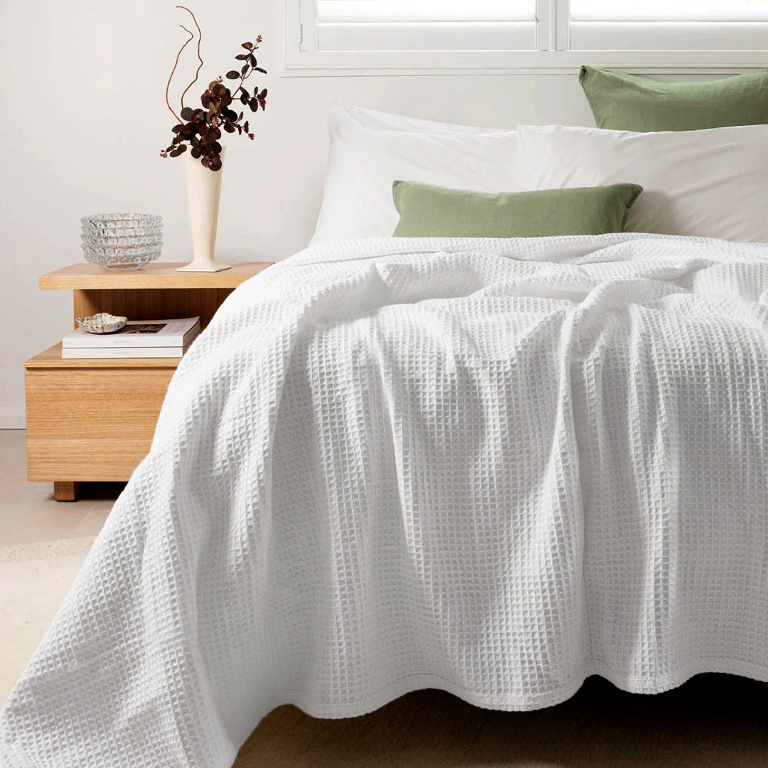 Waffle Knit Cotton Throw Blanket – Sage Green (60 x 80 Inches)