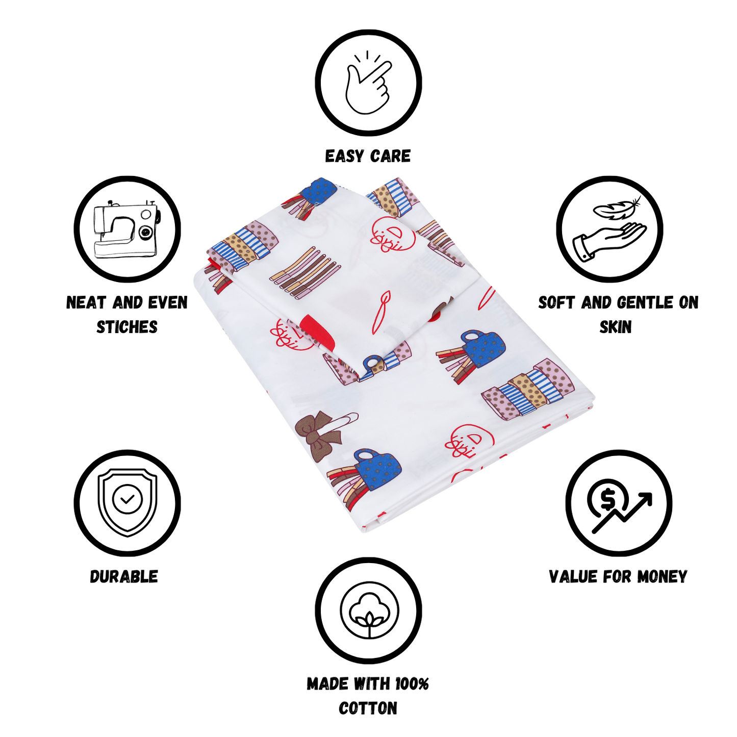 Doodle Print Kids Bedsheet Set – 100% Cotton, Single Bed