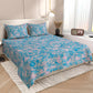 Blue Cotton Bedsheet with Pink Floral Design
