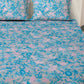 Blue Cotton Bedsheet with Pink Floral Design