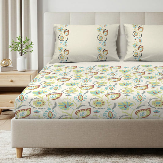 Heritage Bloom Multicolor Cotton Bedsheet with Pillow Cover (King Size)