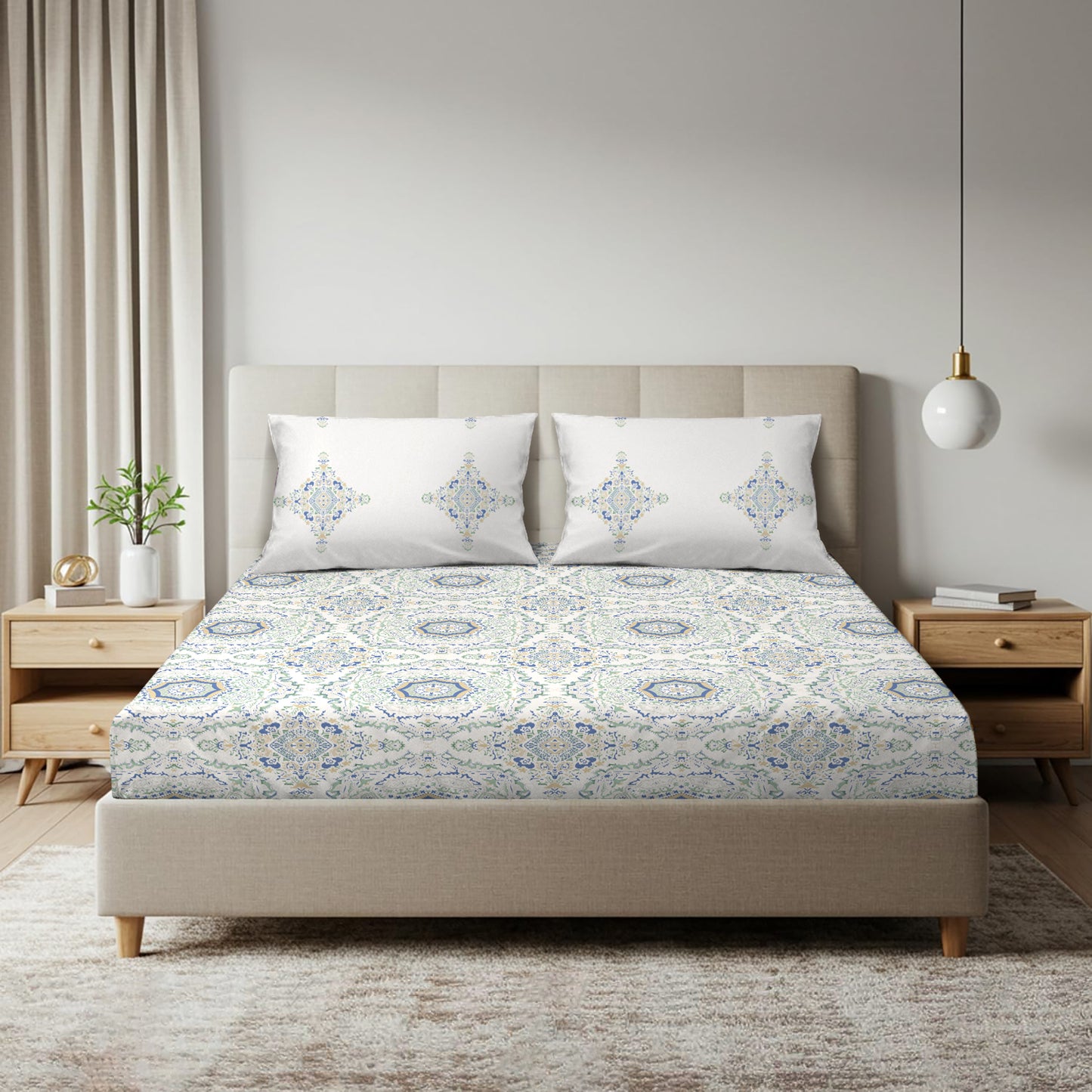 Heritage Mandala Blue Cotton Bedsheet with Pillow Cover (King Size)