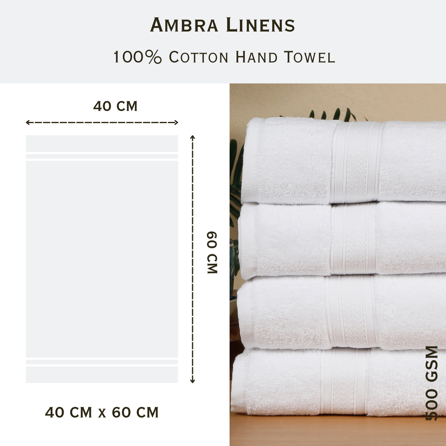 Premium 500 GSM 100% Cotton Hand Towels (Pack of 4)