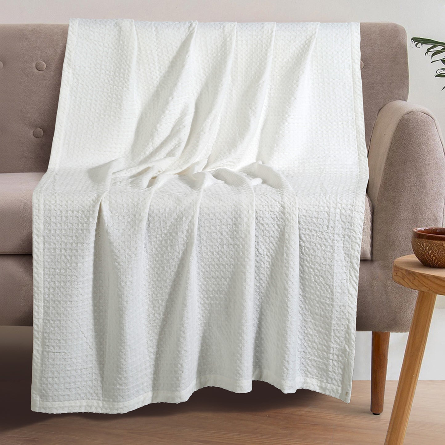 Waffle Knit Cotton Throw Blanket – Sage Green (60 x 80 Inches)