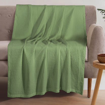 Waffle Knit Cotton Throw Blanket – Sage Green (60 x 80 Inches)