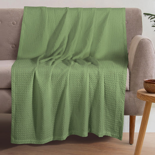 Waffle Knit Cotton Throw Blanket – Sage Green (60 x 80 Inches)