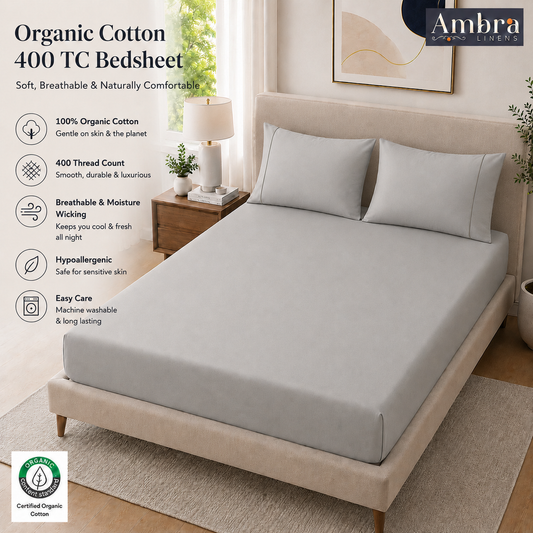 400 Thread Count 100% Organic Cotton Merrow Design Grey Mist – Grey Mist Premium Bedsheet King Size