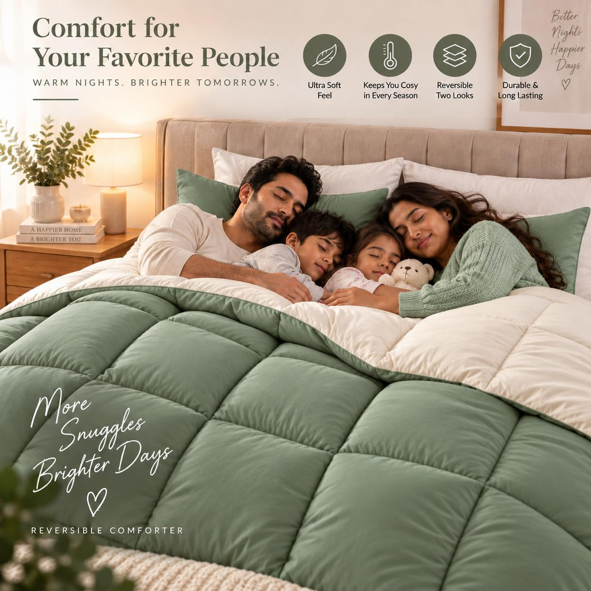 220 GSM Reversible Microfiber Sage And White Comforter – Double Bed | Soft, Fluffy & All-Season