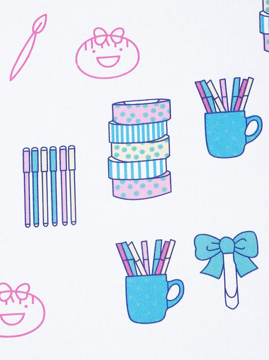 Playful Pink Doodle Print Kids Bedsheet with Pillow Cover