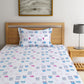 Playful Pink Doodle Print Kids Bedsheet with Pillow Cover