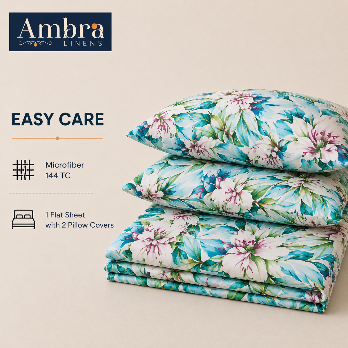 Microfiber Green Floral Bedsheet Set for Double (Queen) Bed – Soft, Wrinkle-Free & Long-Lasting