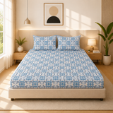 Microfiber Blue Floral Bedsheet Set for Double (Queen) Bed – Soft, Wrinkle-Free & Long-Lasting