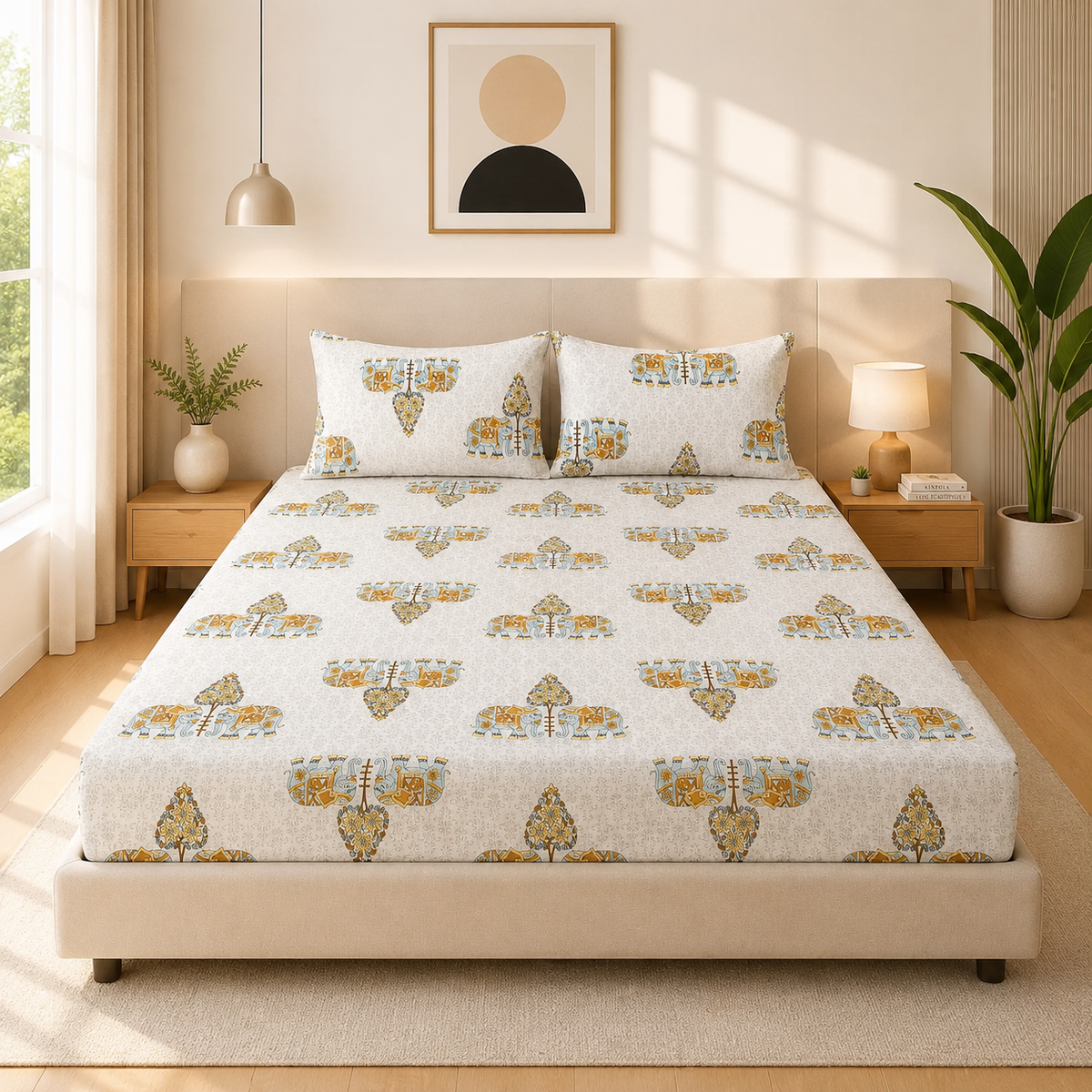 Microfiber White Floral Bedsheet Set for Double (Queen) Bed – Soft, Wrinkle-Free & Long-Lasting